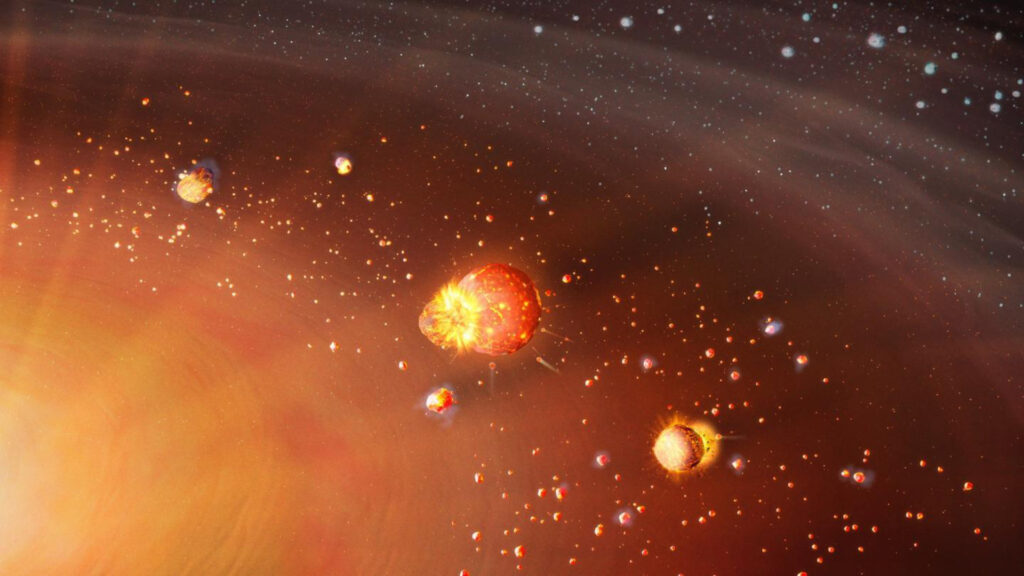 Vue d'artiste de la formation du système solaire. // Source : Mark A Garlick/markgarlick.com Vue d'artiste de la formation du système solaire. // Source : Mark A Garlick/markgarlick.com