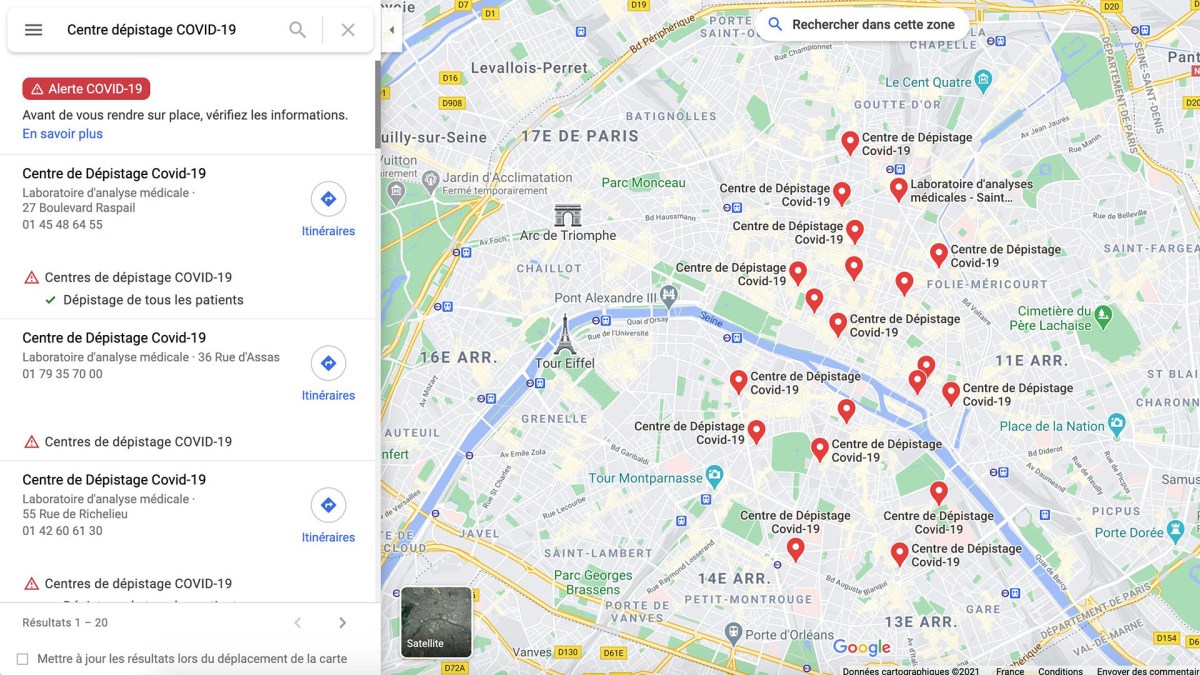Google Maps dépistage Google Maps dépistage