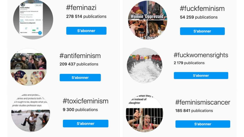 Les hashtags misogynes ne sont pas modérés de la même façon que les hashtags féministes // Source : Capture d'écran Numerama / Instagram Les hashtags misogynes ne sont pas modérés de la même façon que les hashtags féministes // Source : Capture d'écran Numerama / Instagram