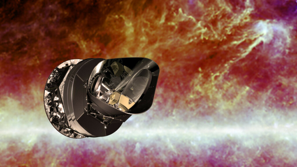 Représentation du satellite Planck. // Source : Flickr/CC/Kanijoman (photo recadrée) Représentation du satellite Planck. // Source : Flickr/CC/Kanijoman (photo recadrée)