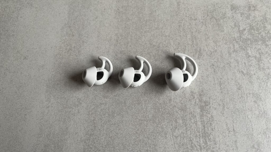 Les trois tailles d'embouts des écouteurs Bose QuietComfort Earbuds // Source : Maxime Claudel pour Numerama Les trois tailles d'embouts des écouteurs Bose QuietComfort Earbuds // Source : Maxime Claudel pour Numerama