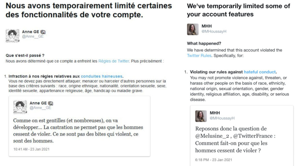 Les mails reçus par des militantes féministes // Source : Capture d'écran Numerama / Twitter Les mails reçus par des militantes féministes // Source : Capture d'écran Numerama / Twitter