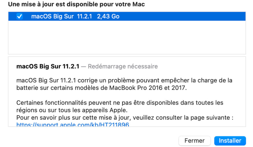 Mise à jour macOS // Source : Capture d'écran Mise à jour macOS // Source : Capture d'écran