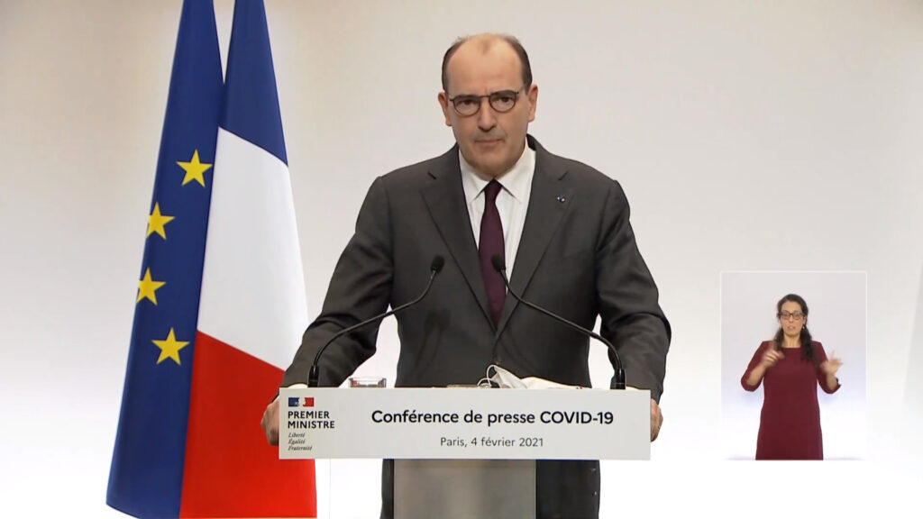 Jean Castex le 4 février 2021. // Source : Capture d'écran YouTube Gouvernement Jean Castex le 4 février 2021. // Source : Capture d'écran YouTube Gouvernement