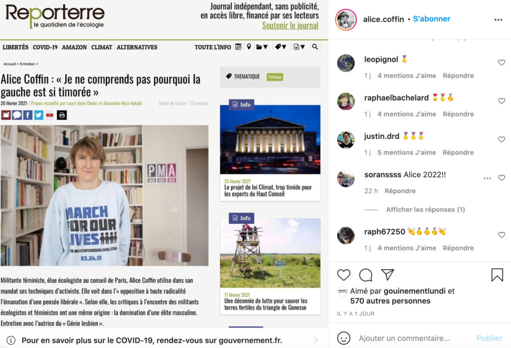 Sur le compte Instagram d'Alice Coffin, des fans de Greg Toussaint on commenté des médailles // Source : Capture d'écran Numerama / Instagram