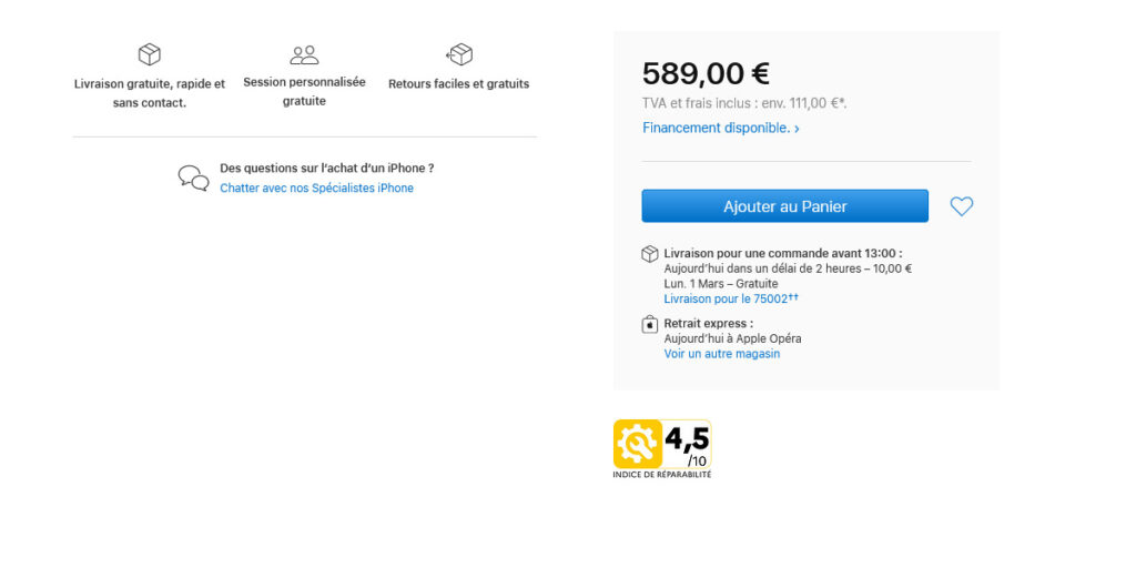 Indice réparabilité iPhone XR Indice réparabilité iPhone XR