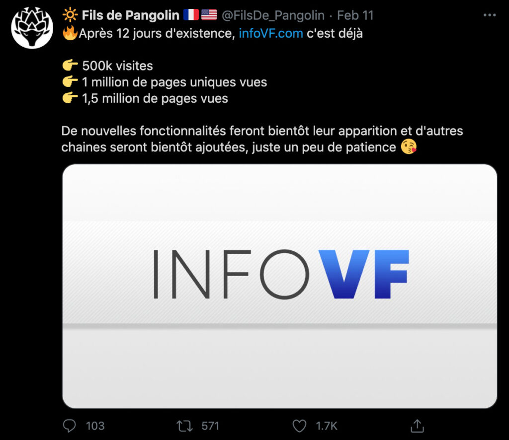 InfoVF, le site créé par Fils de Pangolin // Source : Capture d'écran Numerama