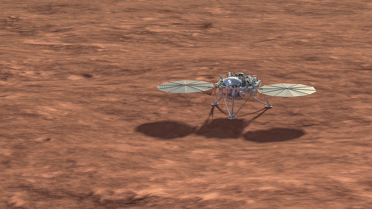 Vue d'artiste de la mission InSight sur Mars. // Source : Flickr/CC/Kevin Gill (photo recadrée) Vue d'artiste de la mission InSight sur Mars. // Source : Flickr/CC/Kevin Gill (photo recadrée)