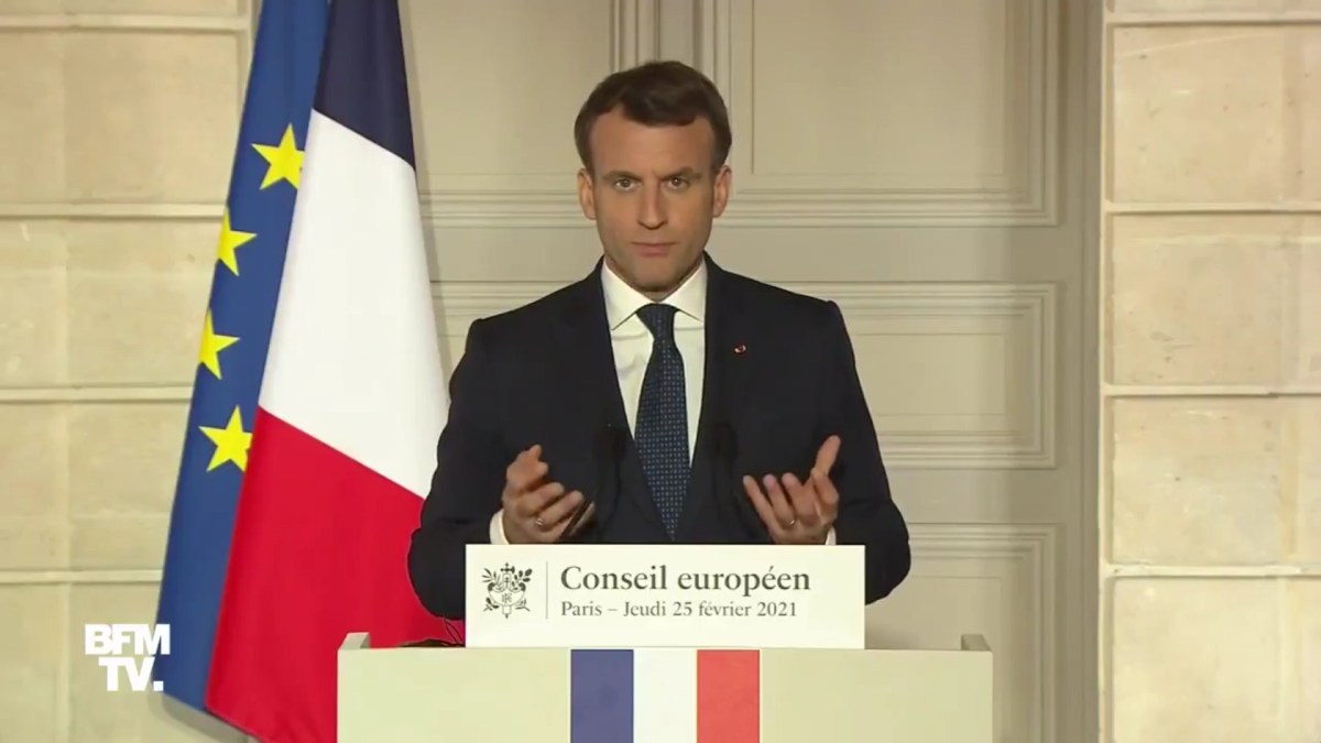 Emmanuel Macron, le 25 février 2021. // Source : Images BFM Emmanuel Macron, le 25 février 2021. // Source : Images BFM
