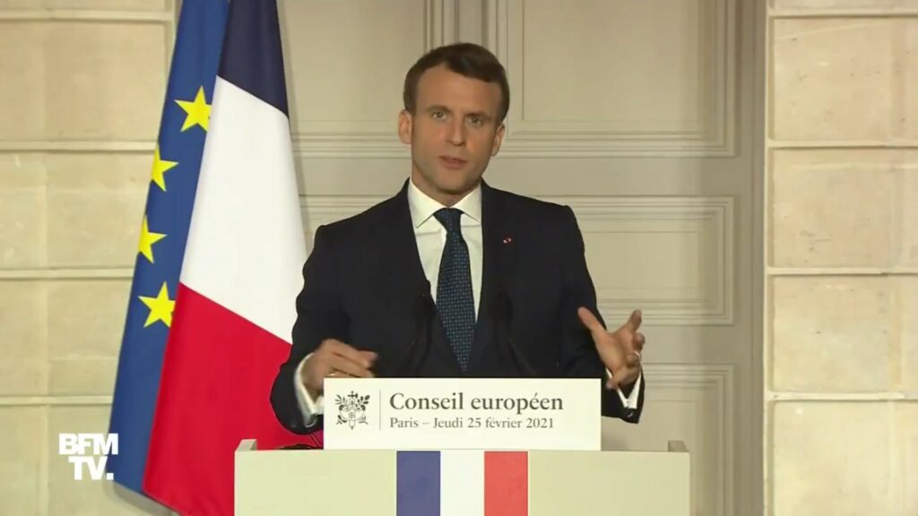 Emmanuel Macron, le 25 février 2021. // Source : Images BFM Emmanuel Macron, le 25 février 2021. // Source : Images BFM