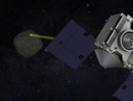 OSIRIS-REx et Bennu. // Source : Capture d'écran YouTube Nasa Goddard (image modifiée)
