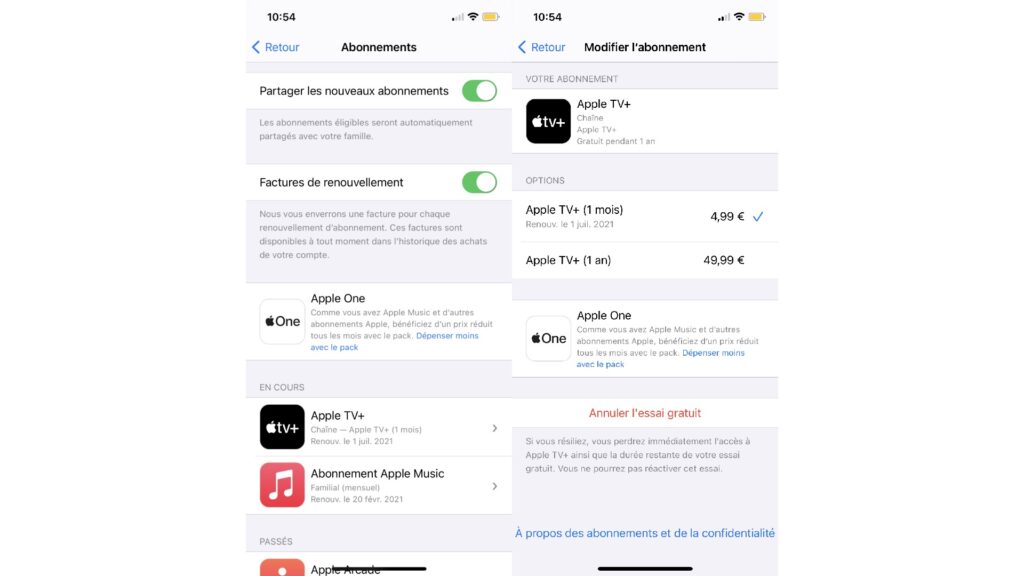 Résiliation Apple TV+ sur iOS // Source : Apple Résiliation Apple TV+ sur iOS // Source : Apple
