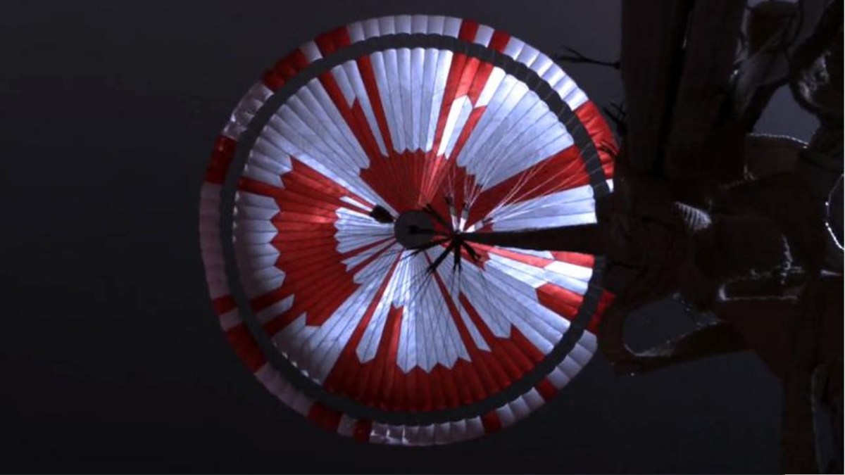 Le parachute du rover Perseverance. // Source : JPL/Nasa Le parachute du rover Perseverance. // Source : JPL/Nasa