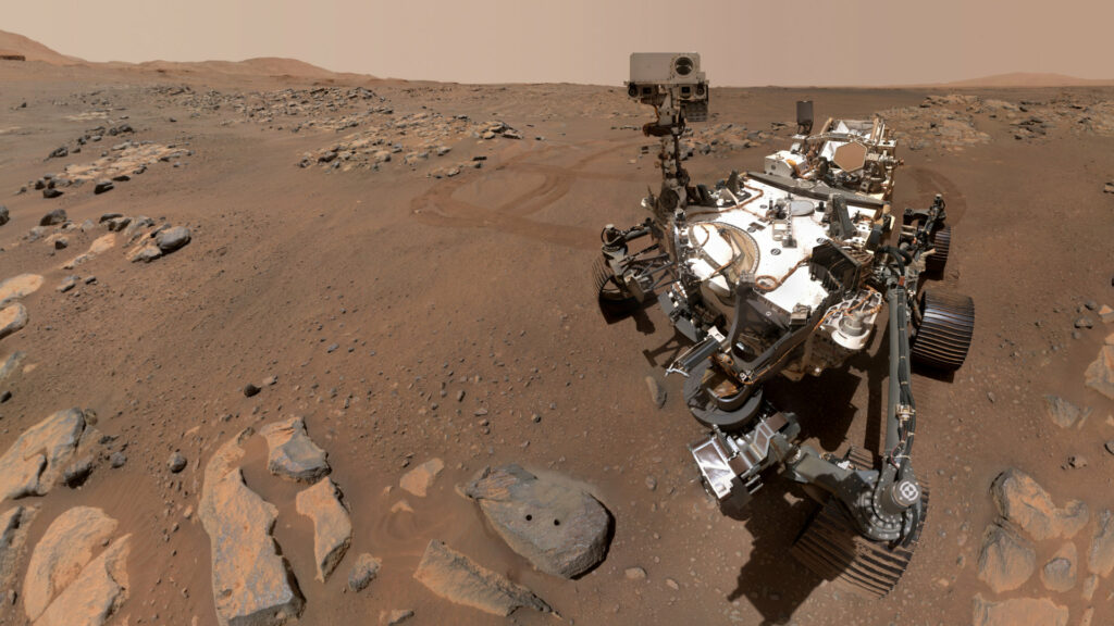 Perseverance sur Mars. // Source : NASA/JPL-Caltech/MSSS (image recadrée) Perseverance sur Mars. // Source : NASA/JPL-Caltech/MSSS (image recadrée)