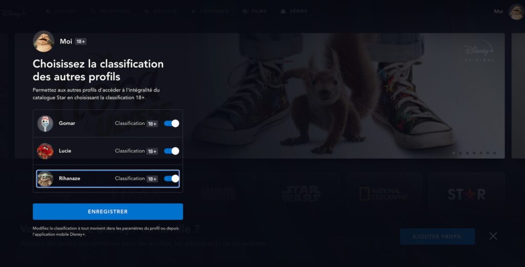 Activer la restriction d'âge sur Disney+ pour différents profils // Source : Disney+ Activer la restriction d'âge sur Disney+ pour différents profils // Source : Disney+