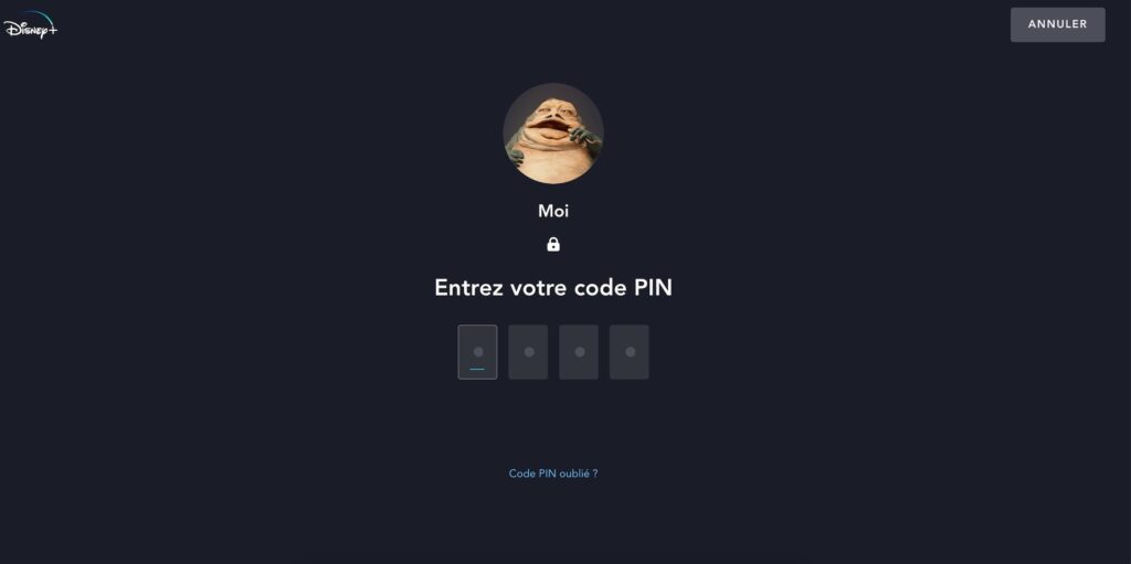 Un compte protégé par un code PIN sur Disney+ // Source : Disney+