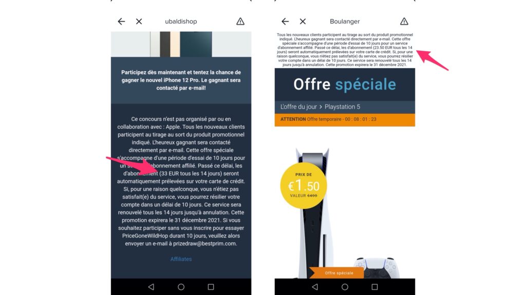 Des exemples d'arnaque sur Tiktok // Source : Capture d'écran Numerama / Tiktok Des exemples d'arnaque sur Tiktok // Source : Capture d'écran Numerama / Tiktok