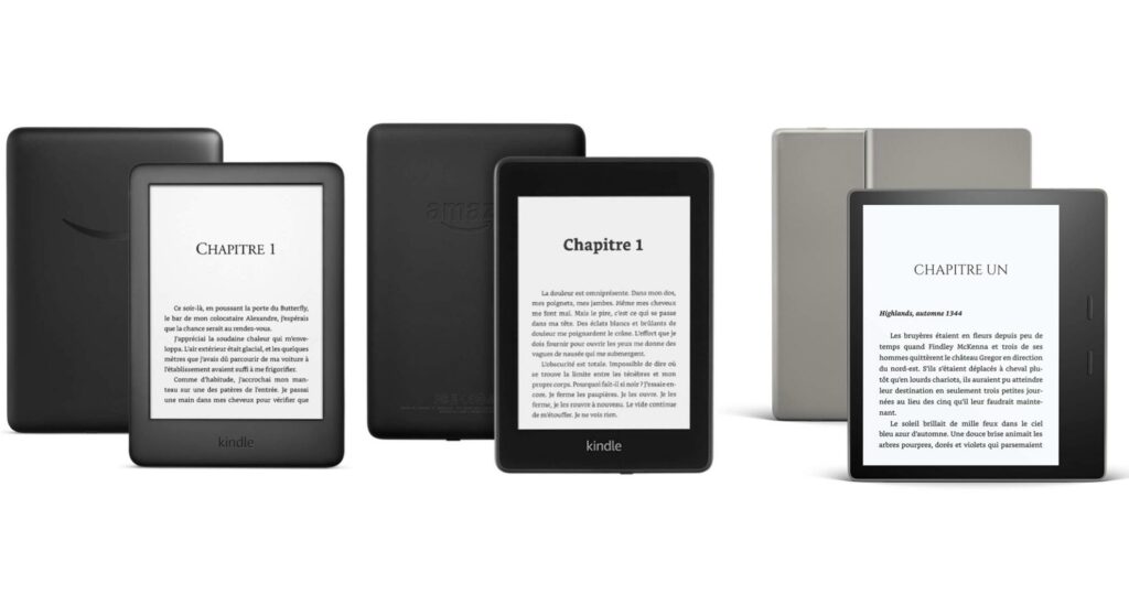 La Kindle classique, la Kindle Paperwhite et la Kindle Oasis d'Amazon. La Kindle classique, la Kindle Paperwhite et la Kindle Oasis d'Amazon.