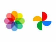 Le logo d’Apple Photos à gauche. Le logo de Google Photos à droite. // Source : Numerama Le logo d’Apple Photos à gauche. Le logo de Google Photos à droite. // Source : Numerama