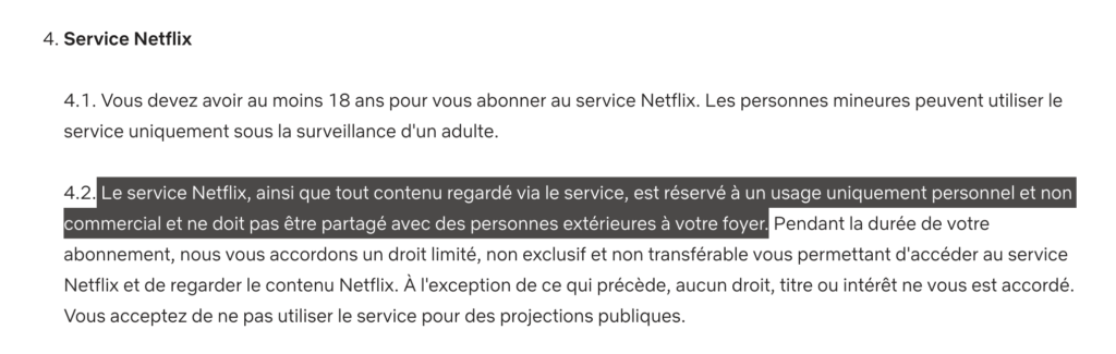 Les "Terms of Use" de Netflix // Source : Netflix Les "Terms of Use" de Netflix // Source : Netflix