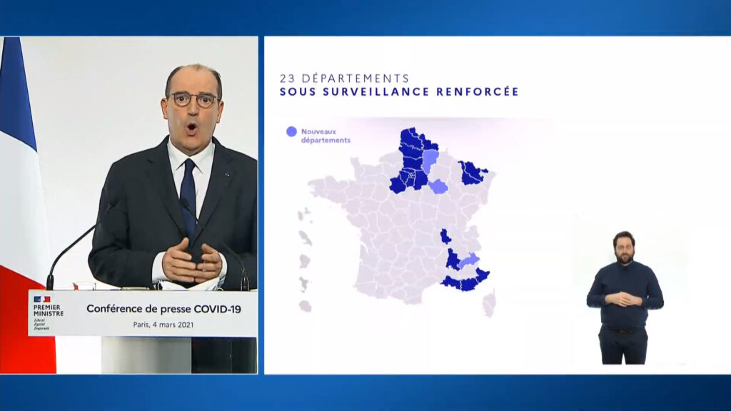 La carte des départements sous surveillance renforcée // Source : Capture d'écran Numerama La carte des départements sous surveillance renforcée // Source : Capture d'écran Numerama