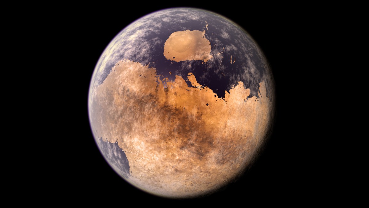Représentation de Mars couverte d'eau. // Source : Flickr/CC/Kevin Gill, image recadrée Représentation de Mars couverte d'eau. // Source : Flickr/CC/Kevin Gill, image recadrée
