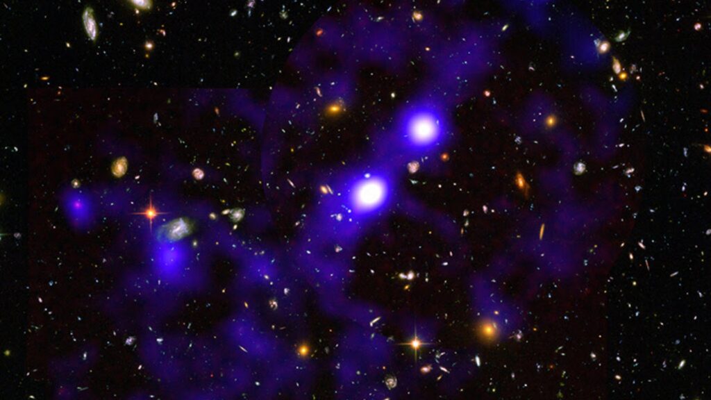 Filament de gaz reliant des galaxies entre elles. // Source : Roland Bacon, David Mary, ESO et NASA Filament de gaz reliant des galaxies entre elles. // Source : Roland Bacon, David Mary, ESO et NASA