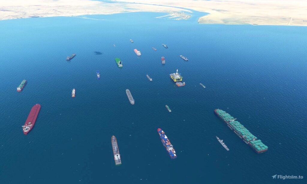 L'embouteillage créé par le cargo coincé, dans l'extension Flight Sim // Source : flightsim.to L'embouteillage créé par le cargo coincé, dans l'extension Flight Sim // Source : flightsim.to
