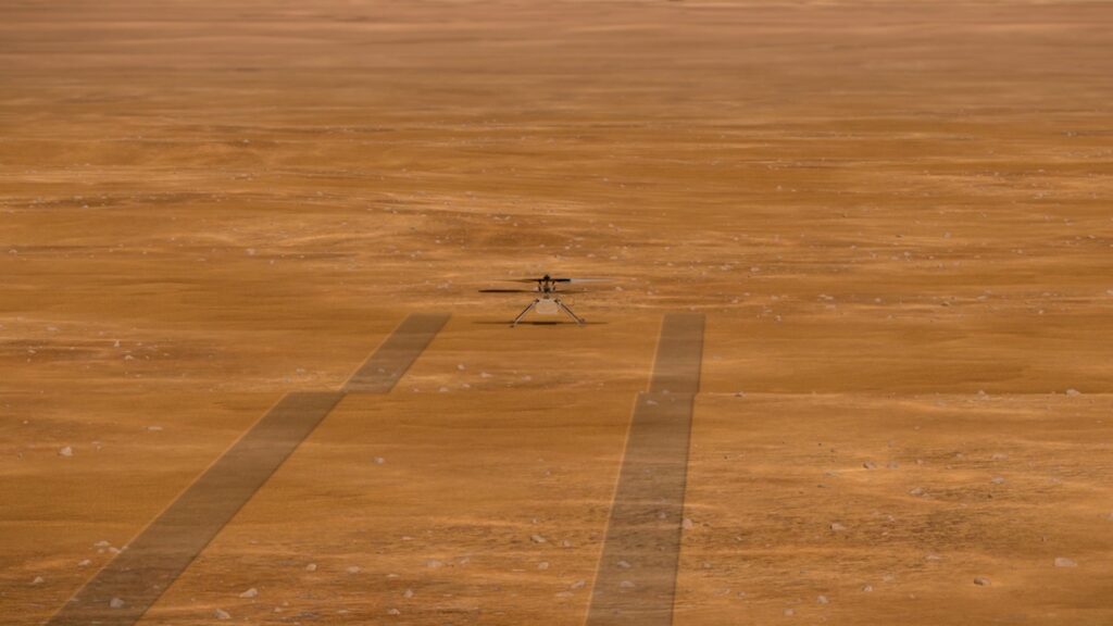 Ingenuity sur Mars, vue d'artiste. // Source : NASA/JPL-Caltech Ingenuity sur Mars, vue d'artiste. // Source : NASA/JPL-Caltech