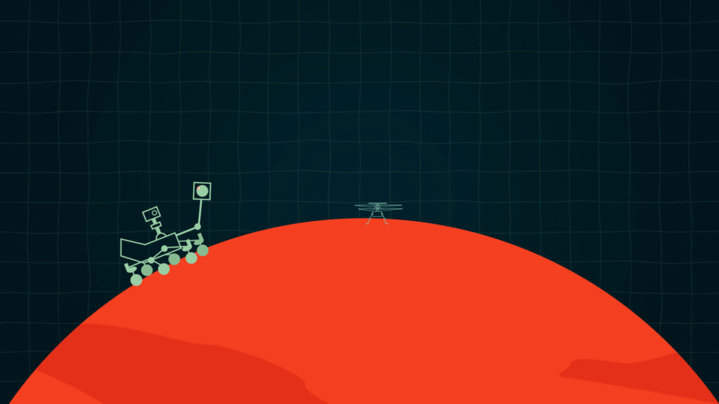 Perseverance et Ingenuity sur Mars, illustration. // Source : Nino Barbey pour Numerama