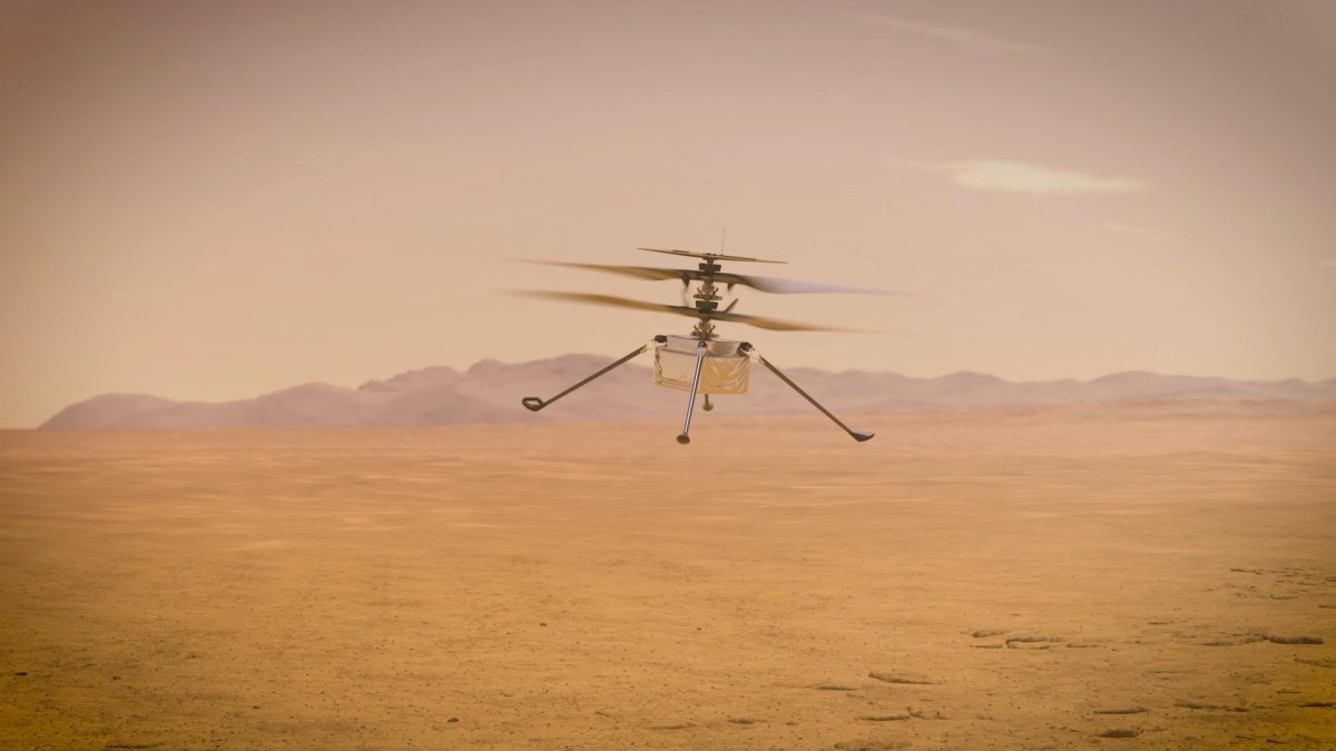 Ingenuity volant sur Mars, illustration. // Source : NASA/JPL-Caltech Ingenuity volant sur Mars, illustration. // Source : NASA/JPL-Caltech