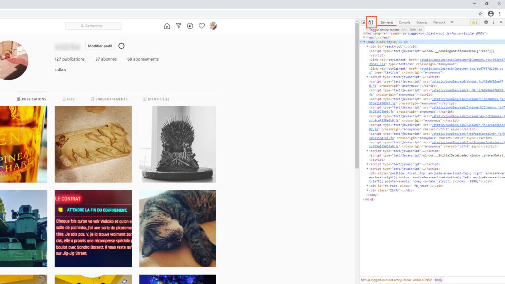 Instagram F12 vue mobile Instagram F12 vue mobile