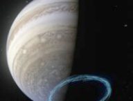 Les lignes bleues représentent la vitesse des vents dans la stratosphère de Jupiter. // Source : ESO/L. Calçada & NASA/JPL-Caltech/SwRI/MSSS Les lignes bleues représentent la vitesse des vents dans la stratosphère de Jupiter. // Source : ESO/L. Calçada & NASA/JPL-Caltech/SwRI/MSSS