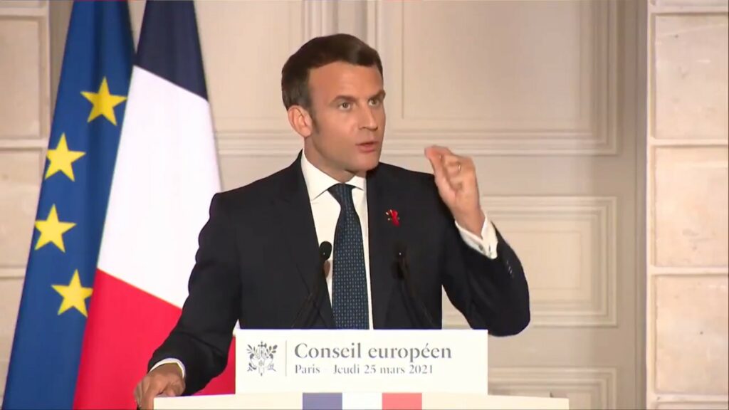 Emmanuel Macron le 25 mars 2021. Emmanuel Macron le 25 mars 2021.