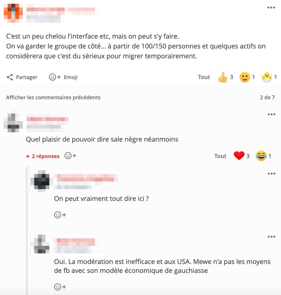 Sur MeWe, il n'y a pas de modération // Source : Capture d'écran Numerama Sur MeWe, il n'y a pas de modération // Source : Capture d'écran Numerama