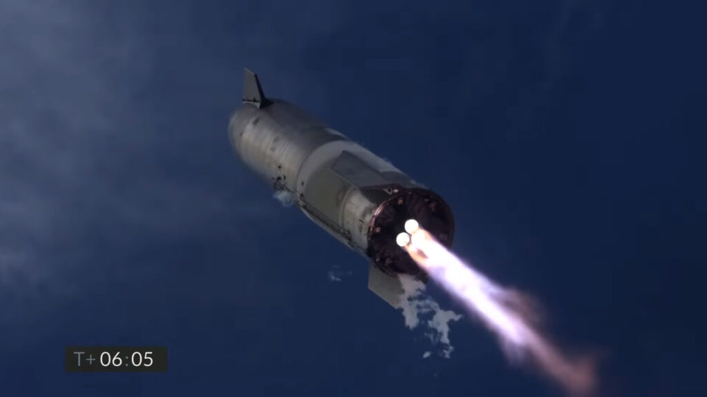 Le vol du Starship SN10 de SpaceX // Source : Capture d'écran Numerama Le vol du Starship SN10 de SpaceX // Source : Capture d'écran Numerama