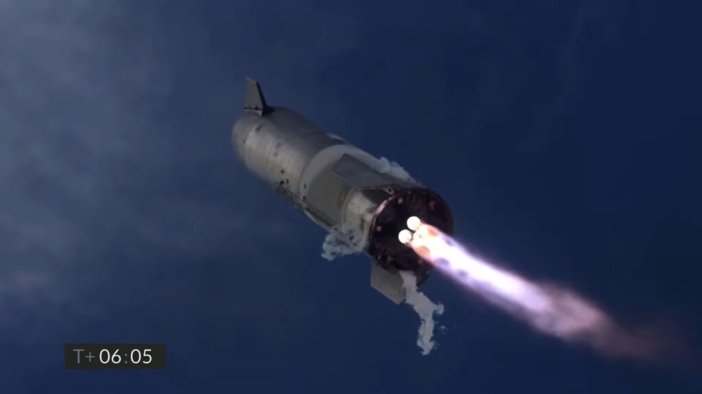 Le vol du Starship SN10 de SpaceX // Source : Capture d'écran Numerama Le vol du Starship SN10 de SpaceX // Source : Capture d'écran Numerama