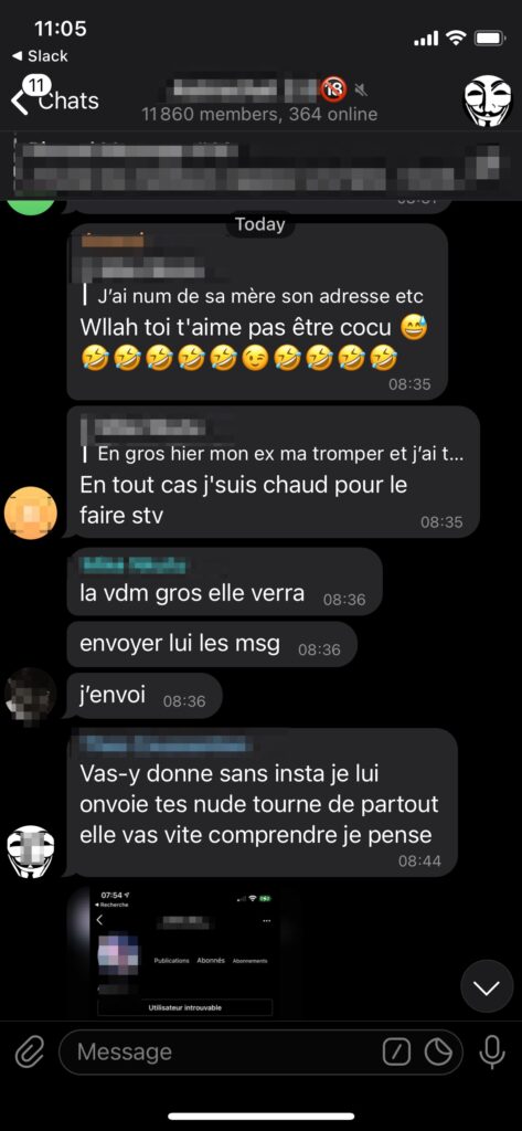 Capture d'un échange sur un de ces groupes Telegram // Source : Numerama Capture d'un échange sur un de ces groupes Telegram // Source : Numerama