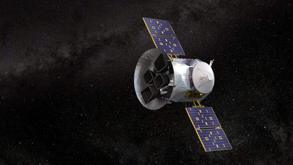 Représentation du télescope TESS. // Source : NASA's Goddard Space Flight Center (image recadrée) Représentation du télescope TESS. // Source : NASA's Goddard Space Flight Center (image recadrée)