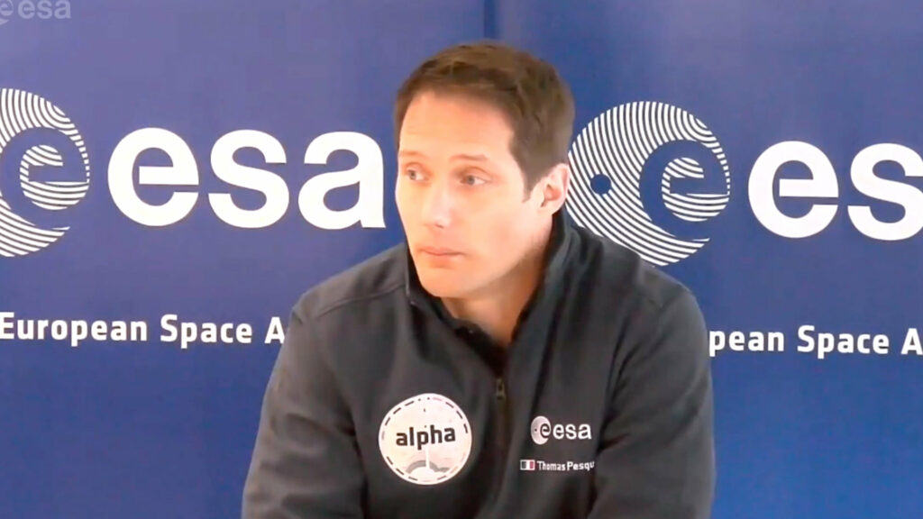 Thomas Pesquet lors de la conférence de l'ESA le 16 mars 2021. // Source : Capture d'écran ESA Thomas Pesquet lors de la conférence de l'ESA le 16 mars 2021. // Source : Capture d'écran ESA