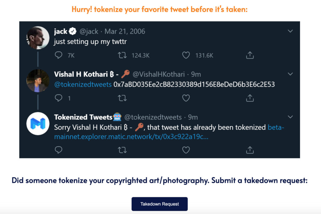 Le site de Tokenized Tweets // Source : Tokenized Tweets Le site de Tokenized Tweets // Source : Tokenized Tweets