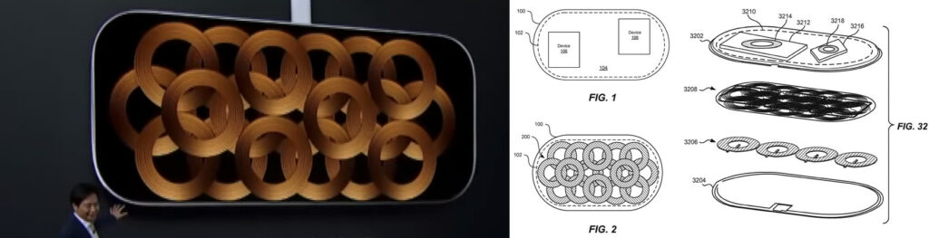Le chargeur de Xiaomi en face du brevet Apple pour le AirPower // Source : Xiaomi / Apple Le chargeur de Xiaomi en face du brevet Apple pour le AirPower // Source : Xiaomi / Apple