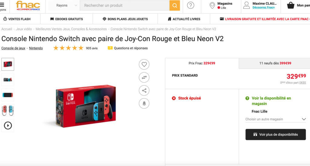 Les stocks de Nintendo Switch à la Fnac (le 13 avril 2021) // Source : Capture d'écran Les stocks de Nintendo Switch à la Fnac (le 13 avril 2021) // Source : Capture d'écran
