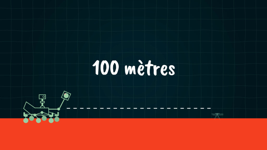 Le rover doit rester à une distance d'environ 100 mètres pendant le vol de l'hélicoptère. // Source : Nino Barbey pour Numerama Le rover doit rester à une distance d'environ 100 mètres pendant le vol de l'hélicoptère. // Source : Nino Barbey pour Numerama