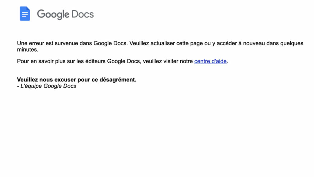La page d'erreur de Google // Source : Capture d'écran Numerama La page d'erreur de Google // Source : Capture d'écran Numerama