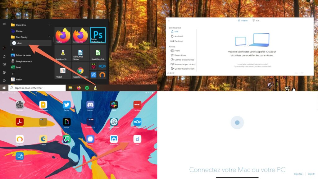 Lancez votre application Duet sur PC et sur votre tablette et branchez un câble USB // Source : Capture d'écran Lancez votre application Duet sur PC et sur votre tablette et branchez un câble USB // Source : Capture d'écran