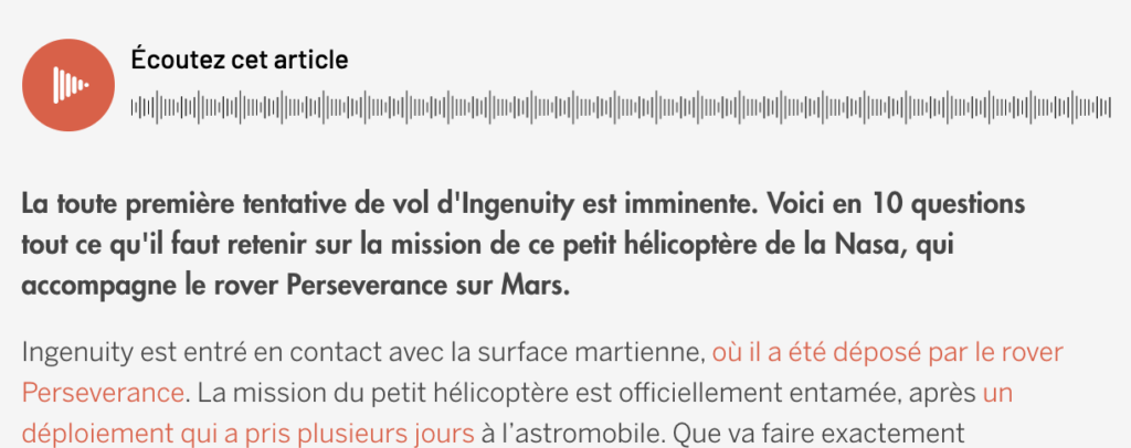 Un exemple de notre player "lire cet article"