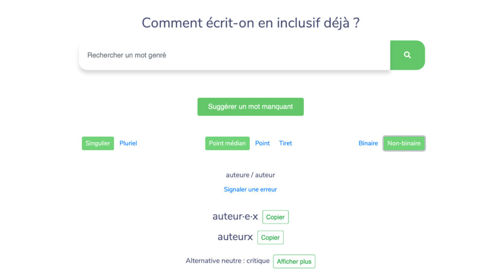 Résultats de la recherche. // Source : Capture d'écran eninclusif.fr Résultats de la recherche. // Source : Capture d'écran eninclusif.fr