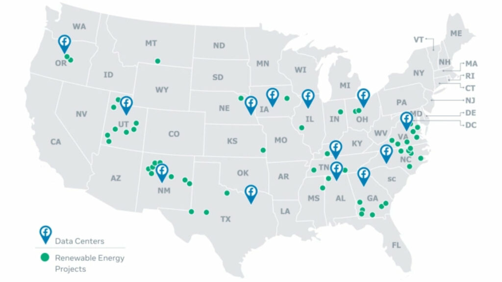 La carte des initiatives vertes soutenues par Facebook // Source : Facebook La carte des initiatives vertes soutenues par Facebook // Source : Facebook