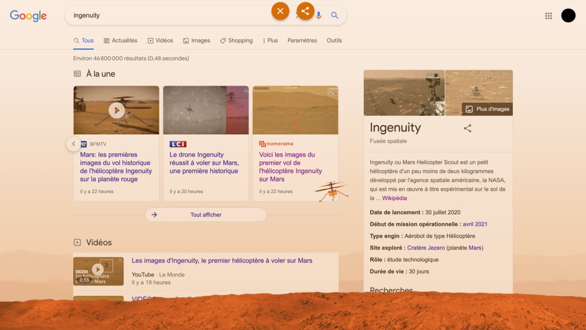 L'animation de Google consacrée à Ingenuity. // Source : Capture d'écran Google L'animation de Google consacrée à Ingenuity. // Source : Capture d'écran Google